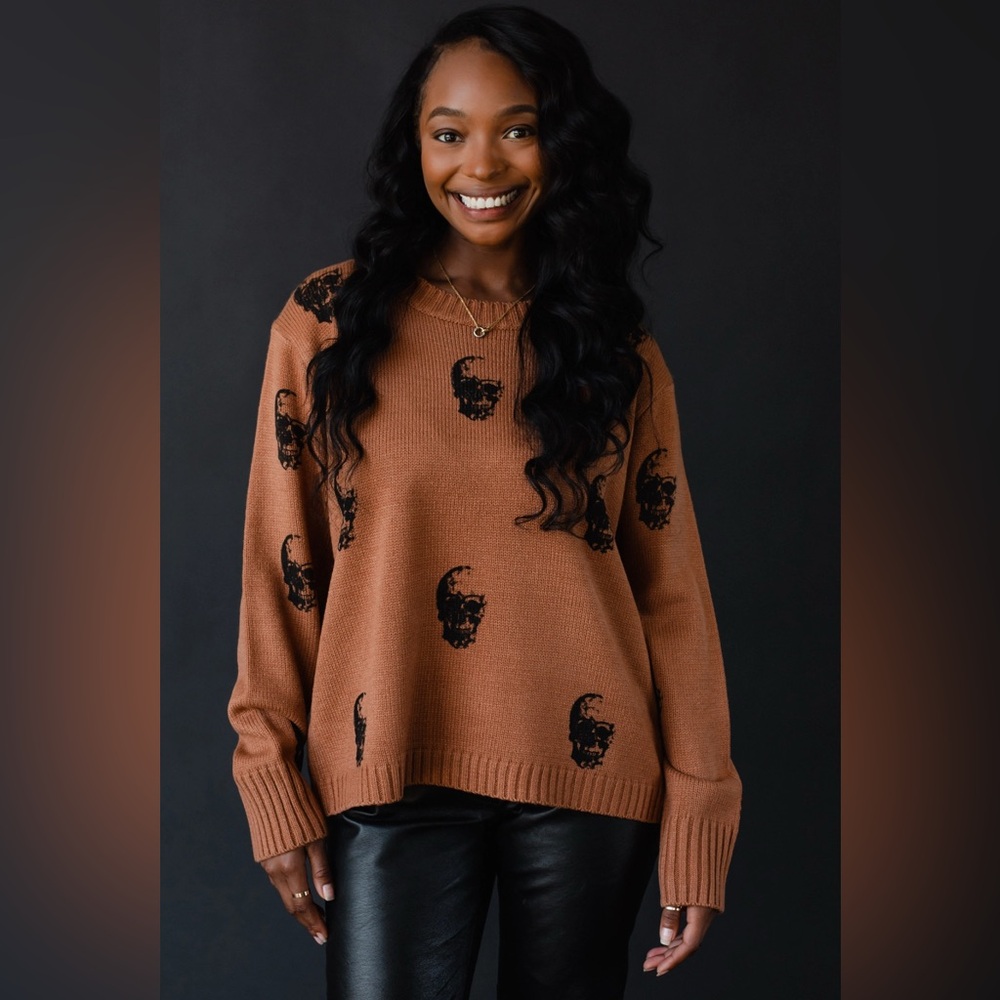 Brown Skull Pattern Sweater
